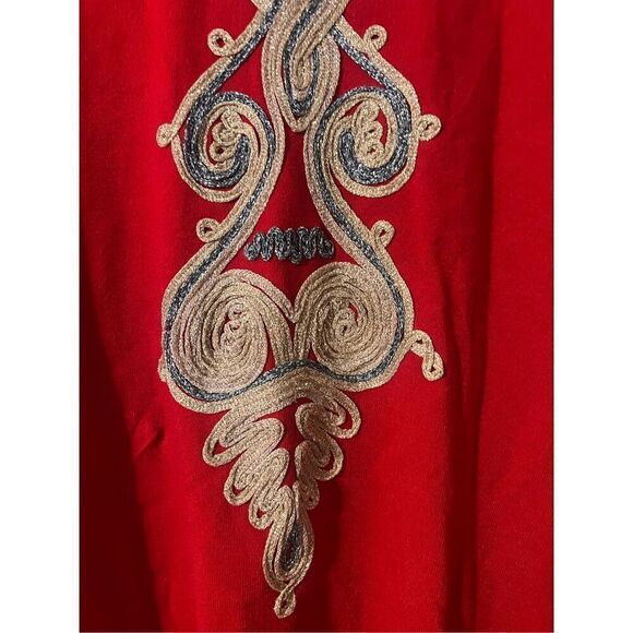Boston Proper Women's S Heartthrob Embroidered Tunic Sweater Red Artsy Hippie - Picture 5 of 9